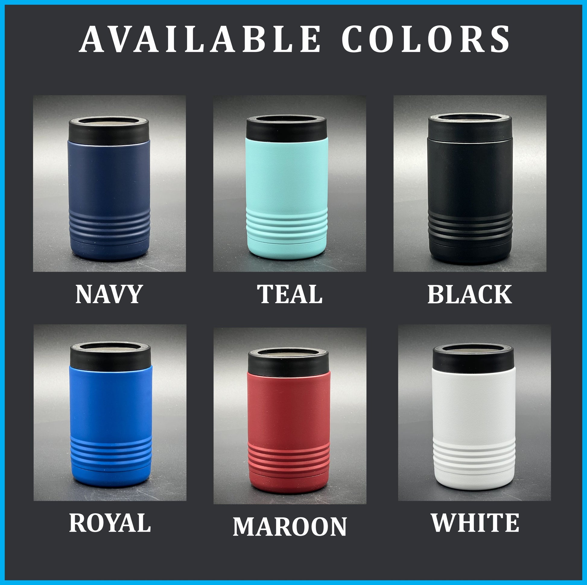 a group of different colored cups with names on them