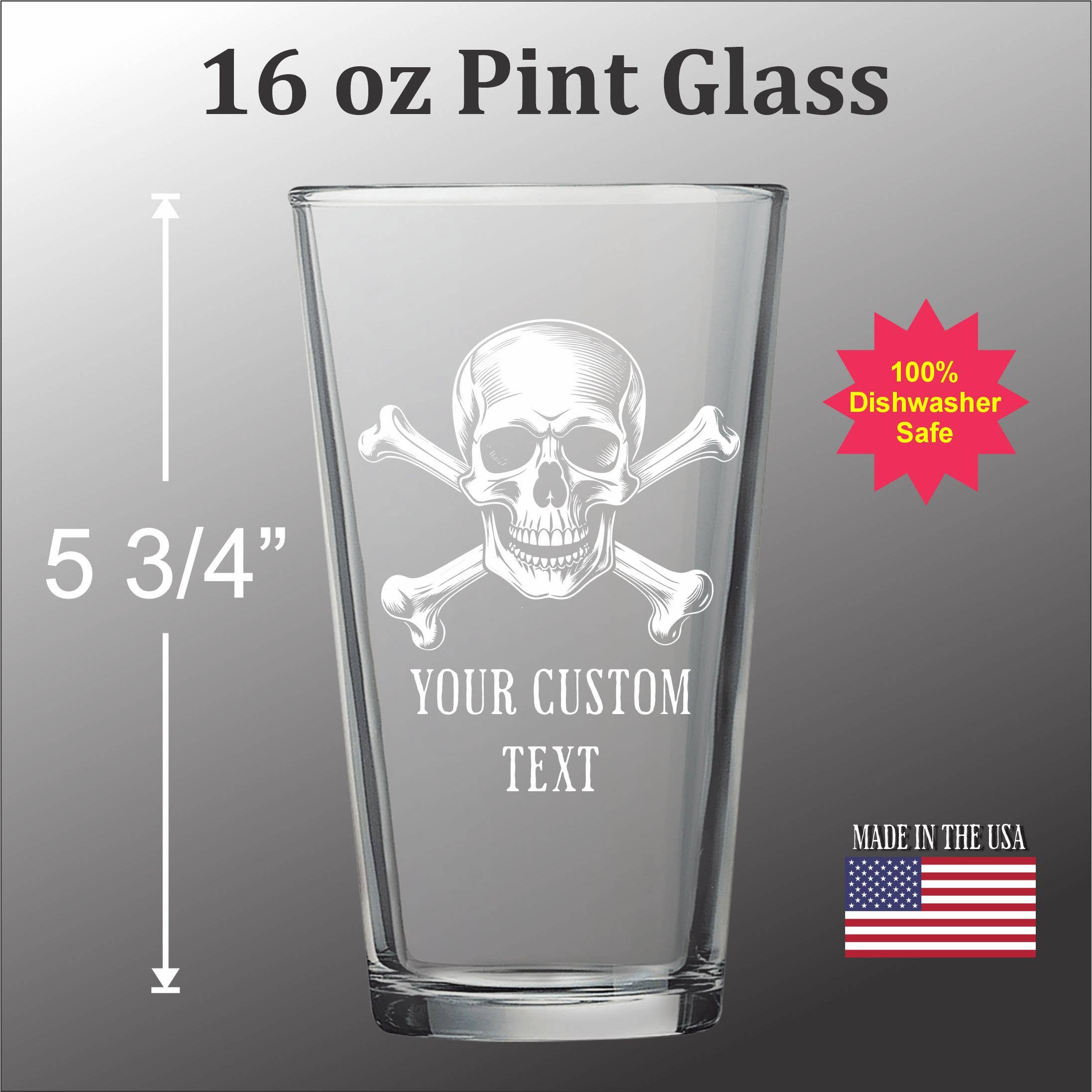 Skull and Crossbones Engraved Pint Glass - Durable Glass