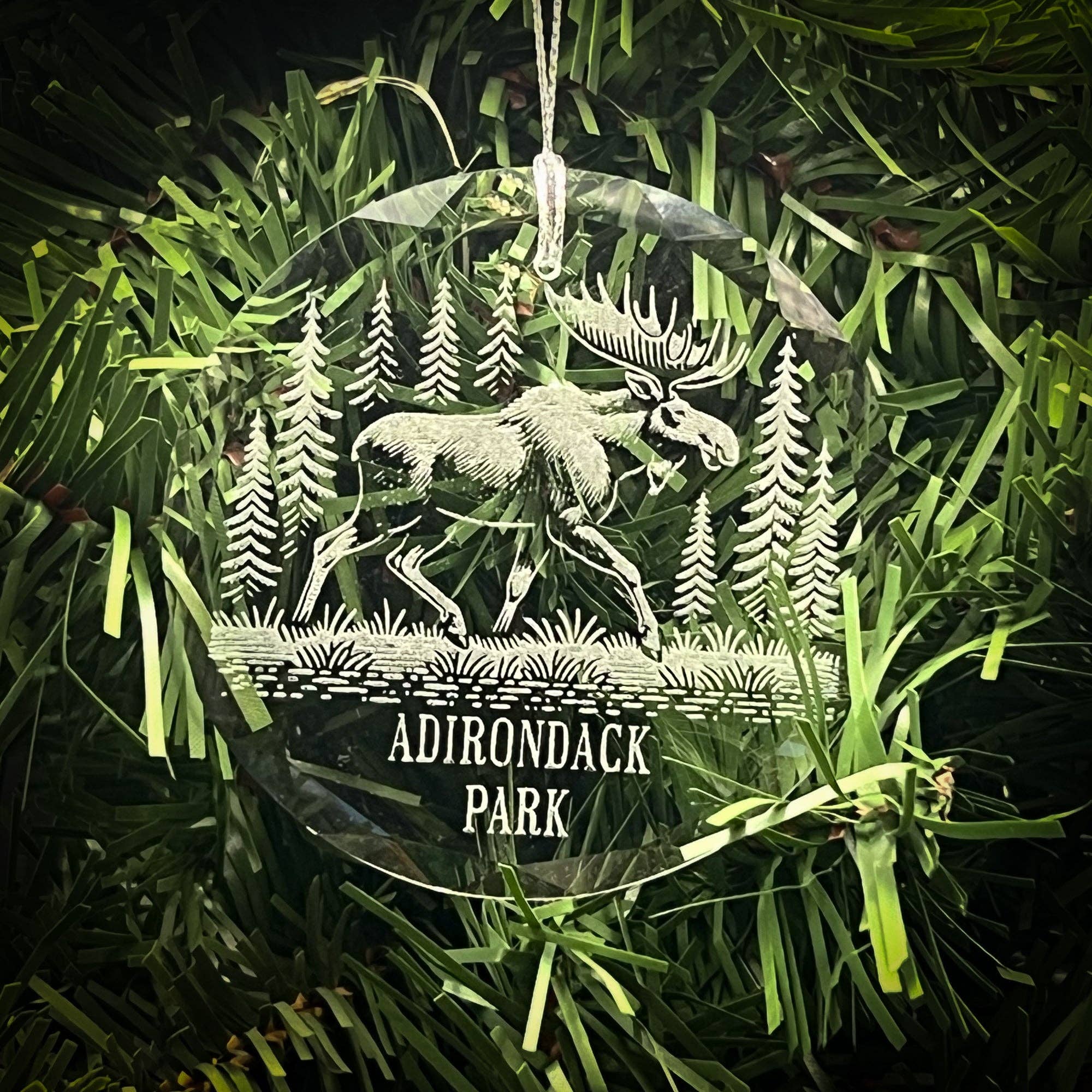 Moose in a Forest - Clear Glass Ornament