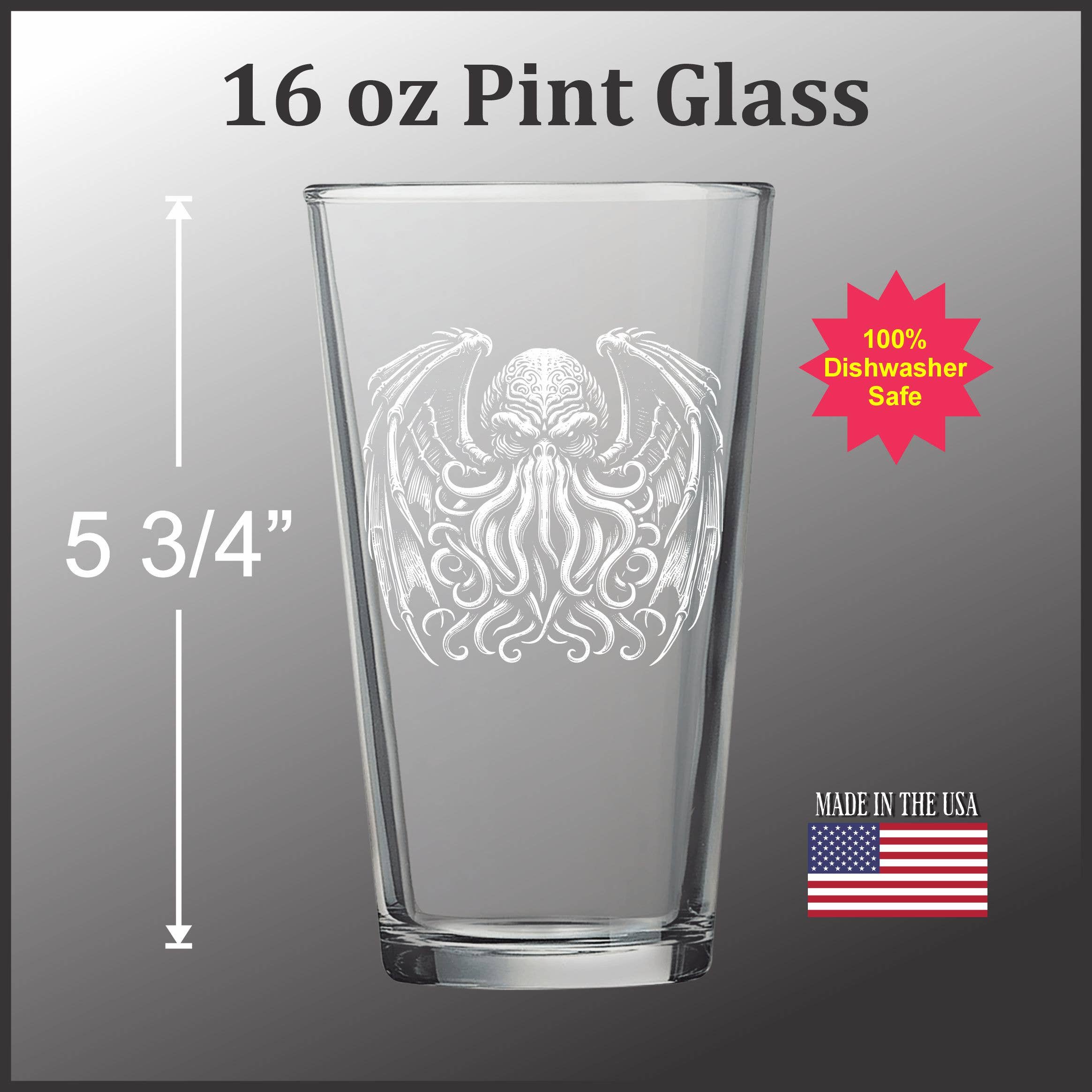Cthulhu Engraved Pint Glass - Durable Tempered Glass