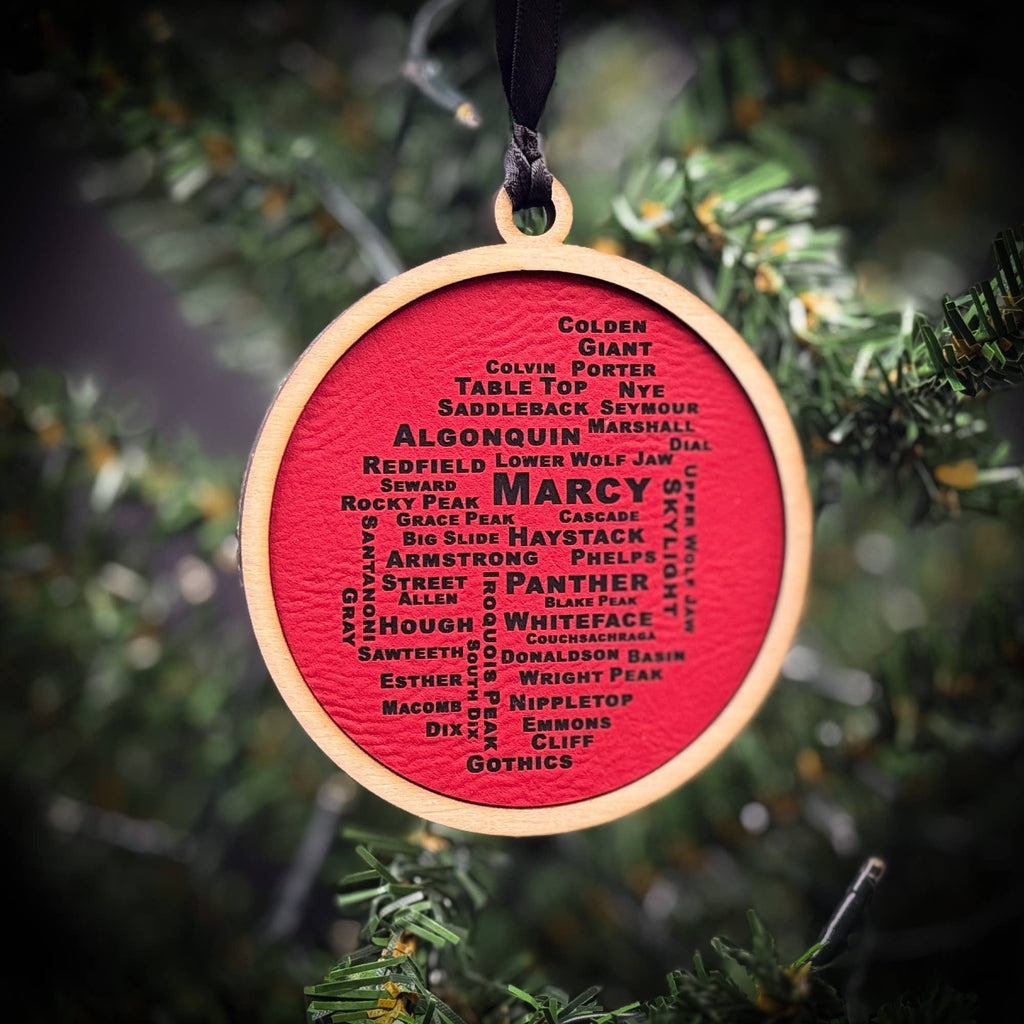 46 High Peaks Adirondacks Wood and Leatherette Ornament