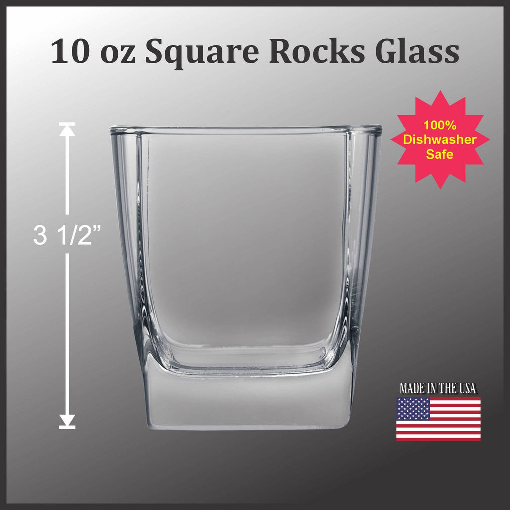 Skull - Bottom Etched 10 oz Square Rocks Glass