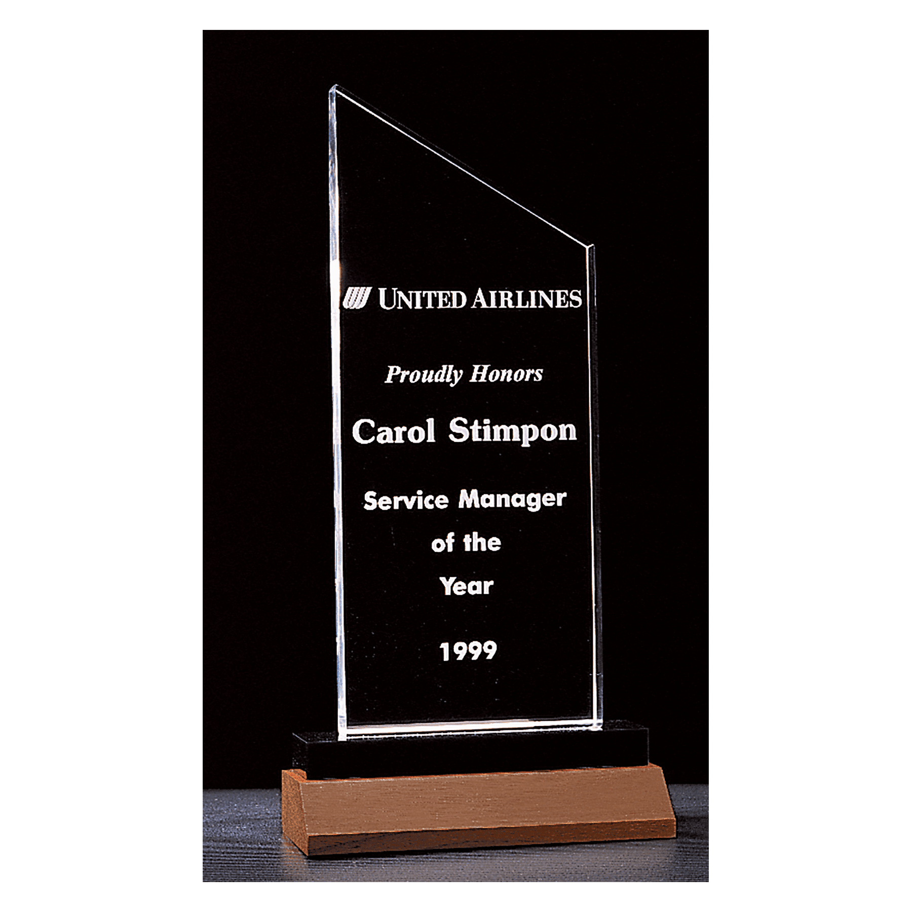 4 1/4" x 7 1/4"  Zenith Series Clear Acrylic with Black Acrylic Base and Walnut Base