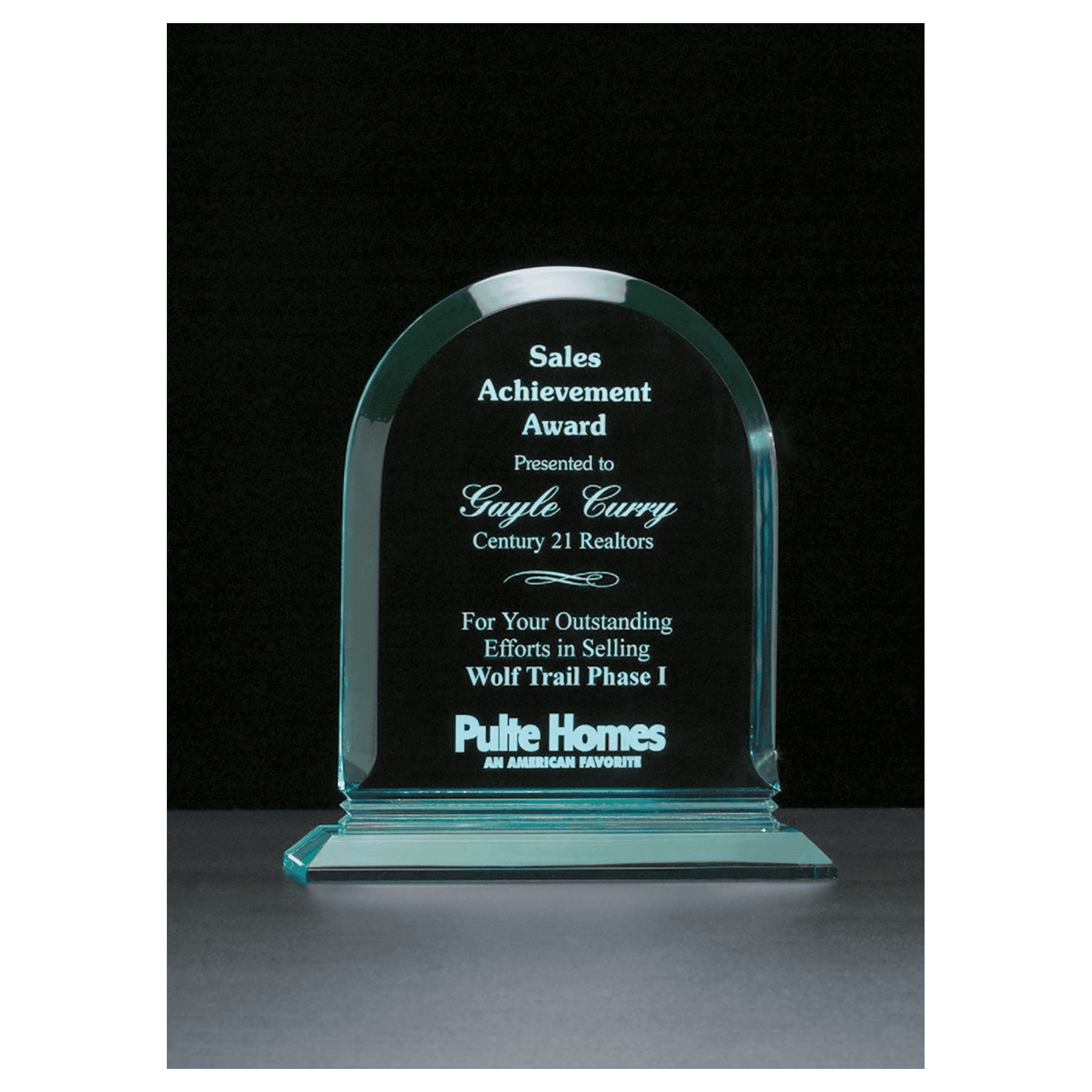 8 1/2" x 9 3/4" Arch Series Jade Acrylic Award