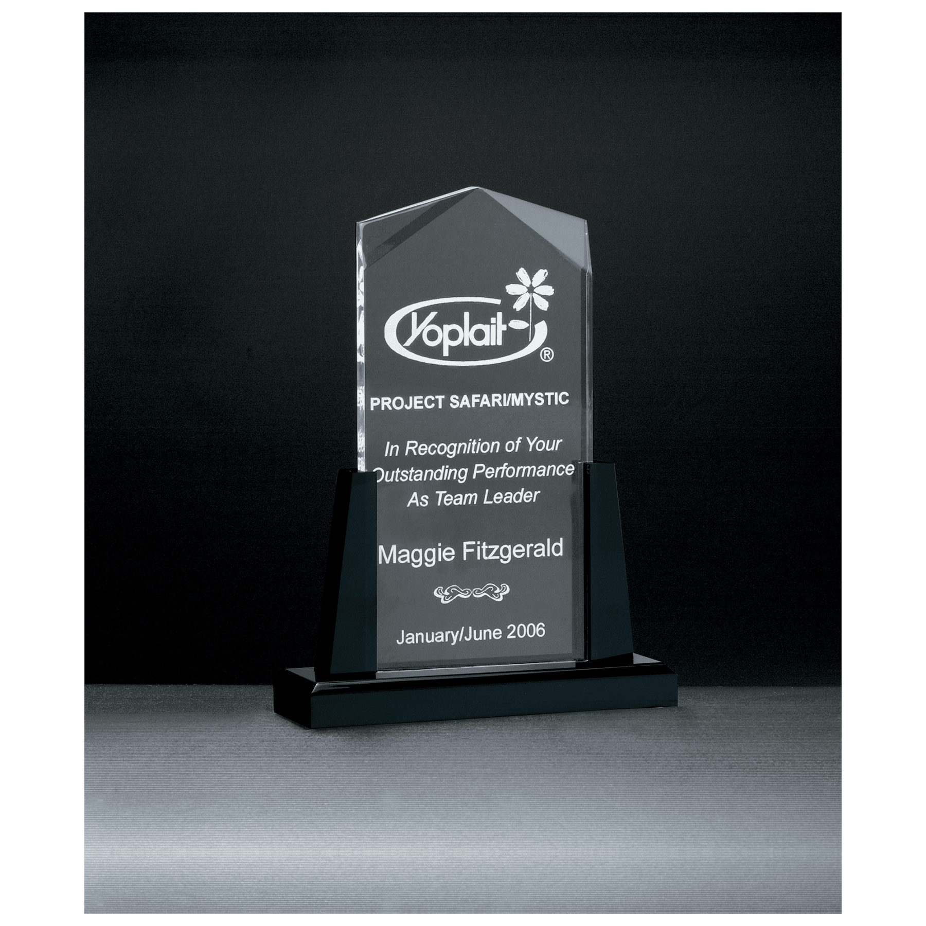 4" x 9" Spire Series Clear Acrylic Upright on Black Acrylic Base