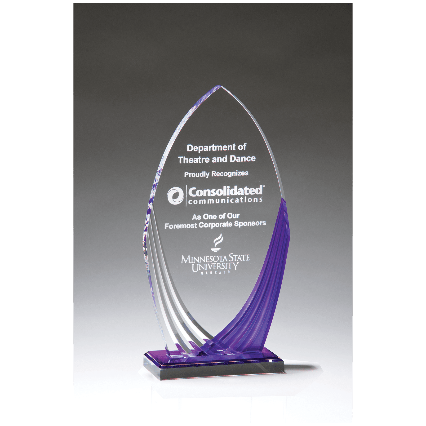 5 1/4" x 9 3/4" Tidal Series Acrylic with Printed Violet Accent and Violet Mirror-Topped Base