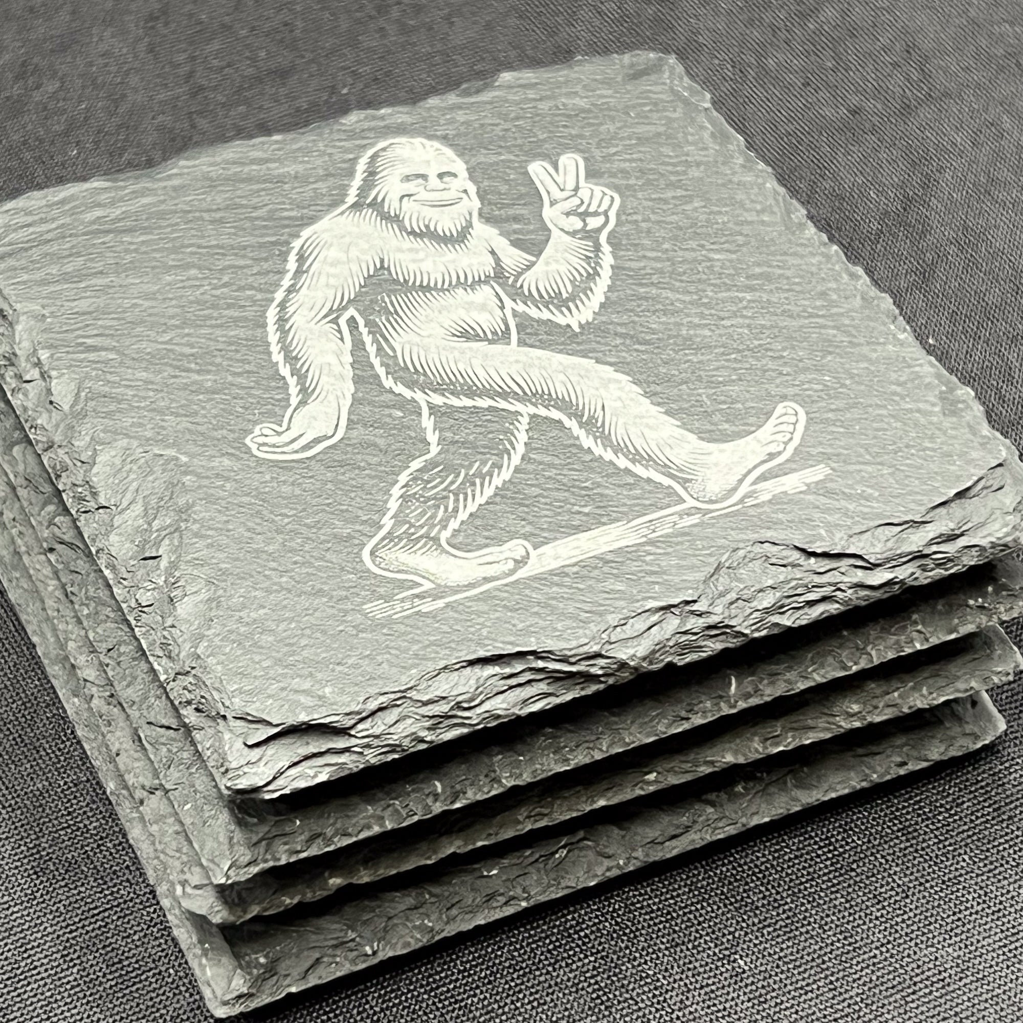 Bigfoot Peace Peace Out! - 4" Square Slate Coaster