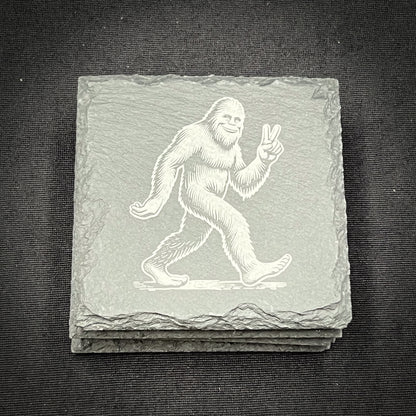 Bigfoot Peace - 4" Square Slate Coaster