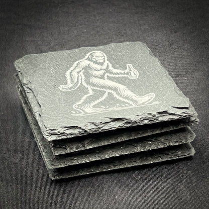 Bigfoot with  a Beer - 4" Square Slate Coaster