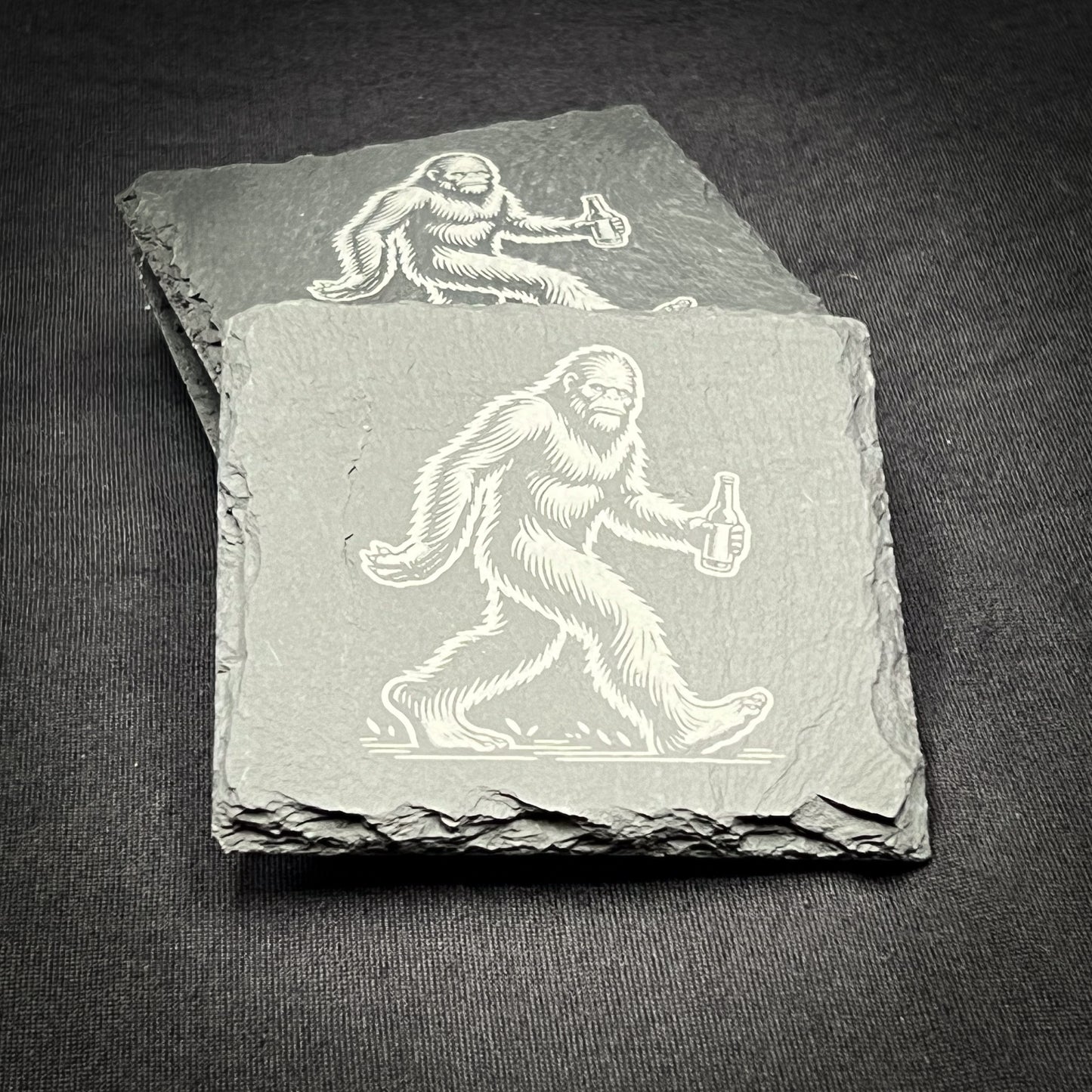 Bigfoot with  a Beer - 4" Square Slate Coaster