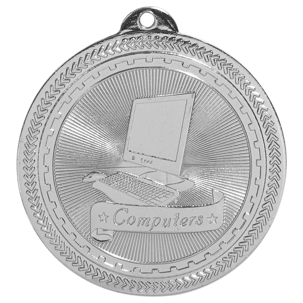 Bright Silver 2" Computers Laserable BriteLazer Medal