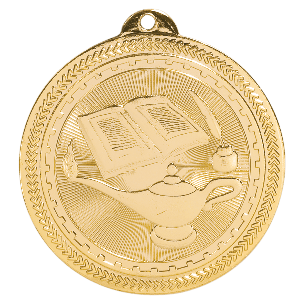 Bright Gold 2" Lamp of Knowledge Laserable BriteLazer Medal