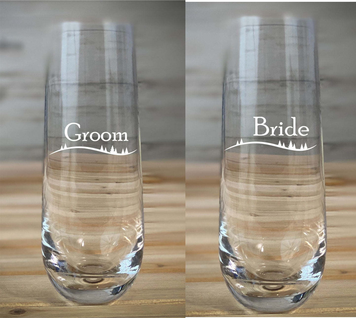 Bride and Groom Set  10 oz Stemless Flute