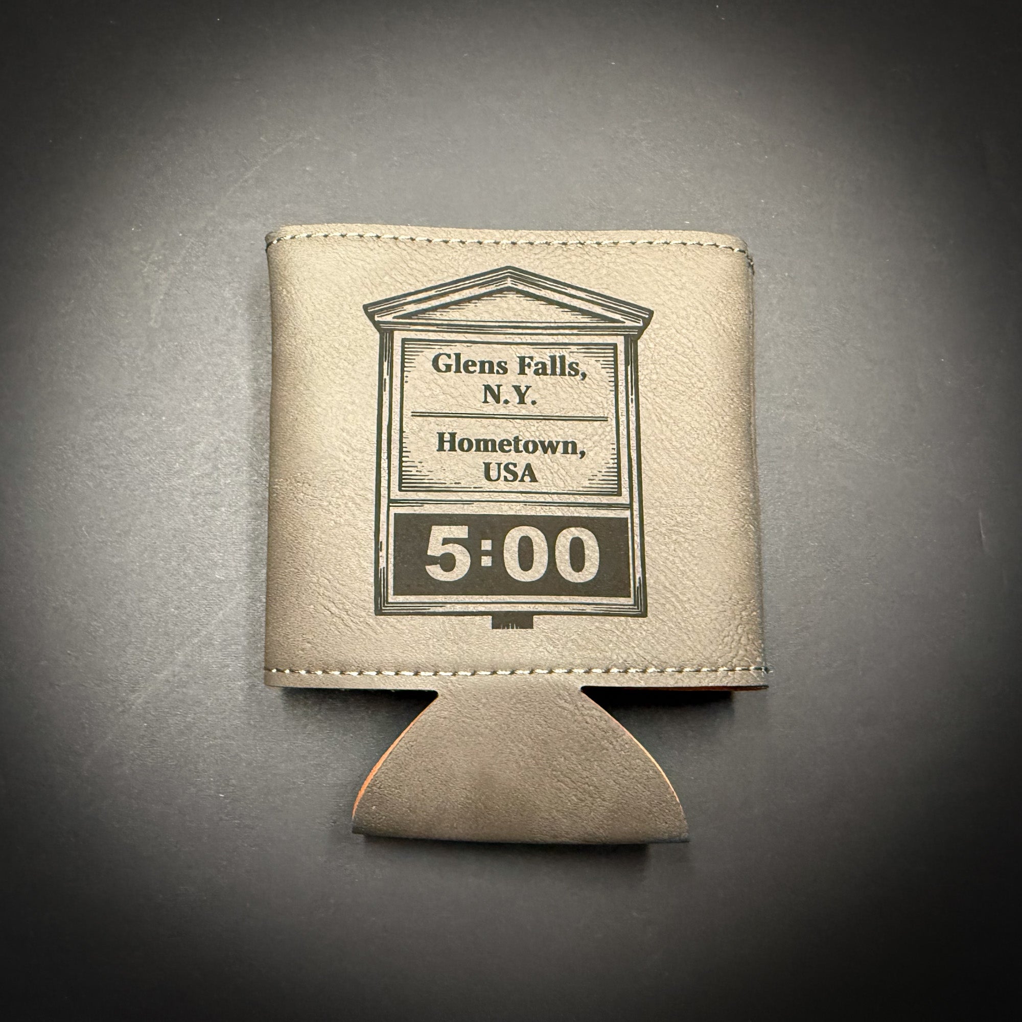 Glens Falls Bank Clock 3 3/4" Leatherette Beverage Holder