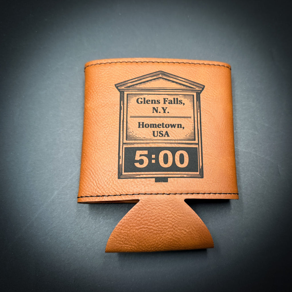 Glens Falls Bank Clock 3 3/4" Leatherette Beverage Holder