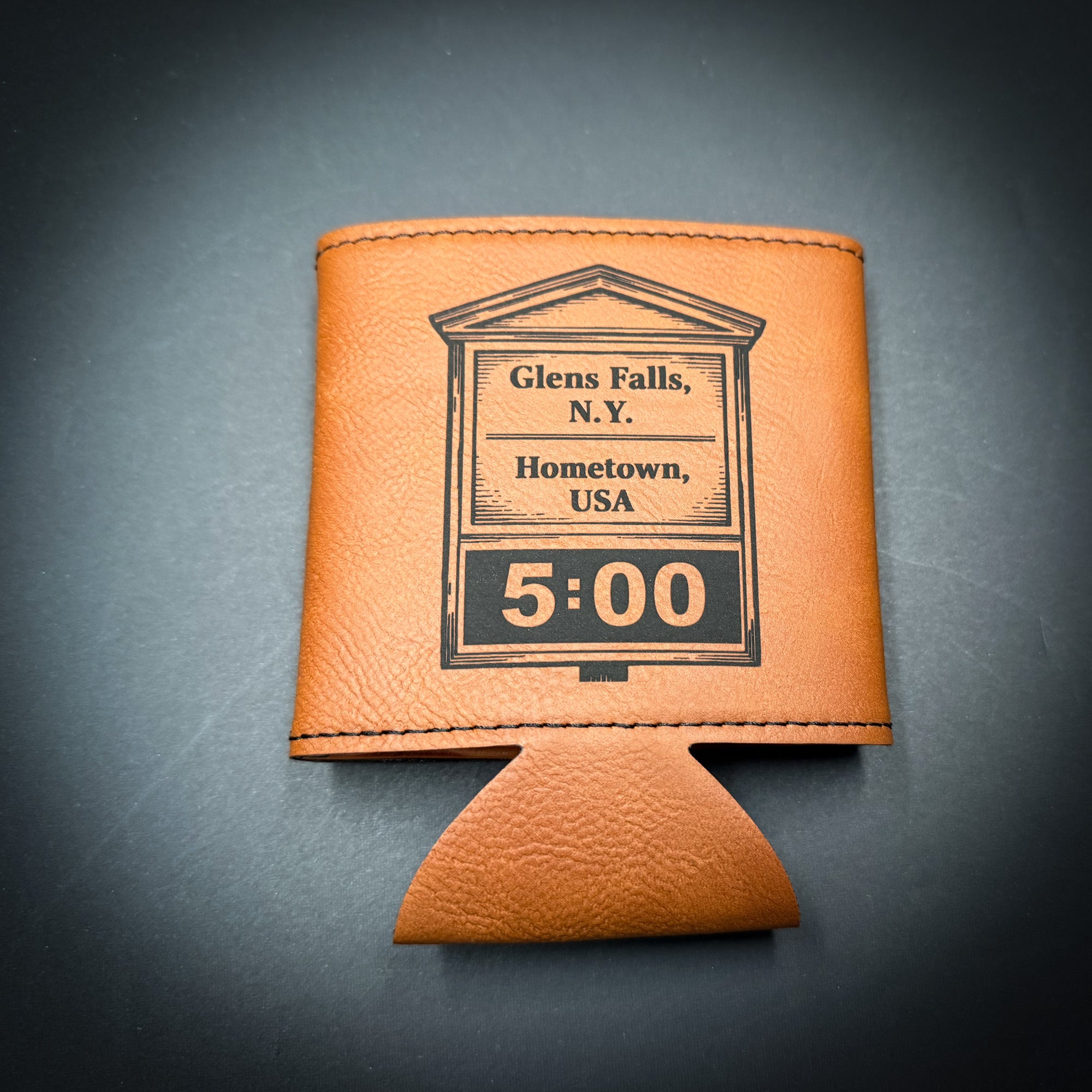 Glens Falls Bank Clock 3 3/4" Leatherette Beverage Holder
