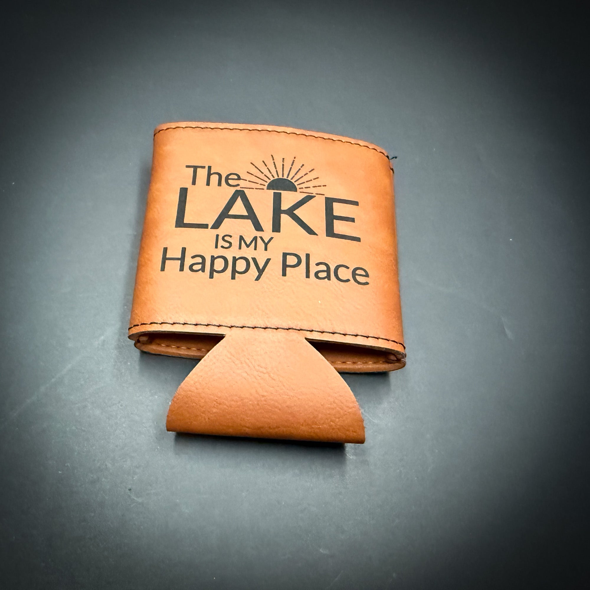 The Lake is my Happy Place 3 3/4" Leatherette Beverage Holder