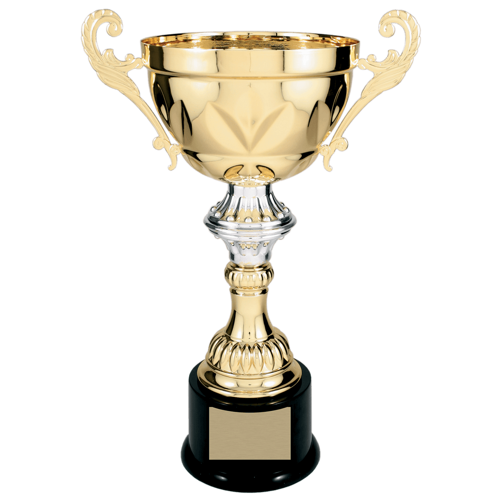 Gold 14 1/2" Completed Metal Cup Trophy on Plastic Base
