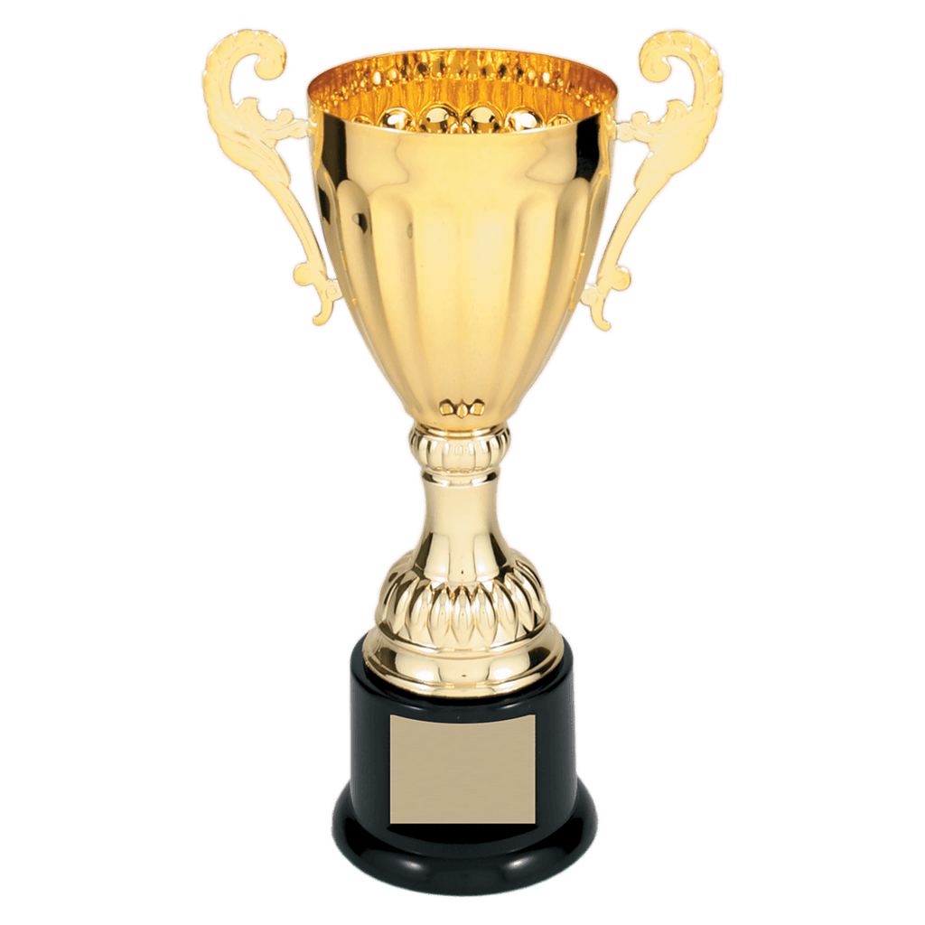 Gold 2 8 3/4" Completed Metal Cup Trophy on Plastic Base