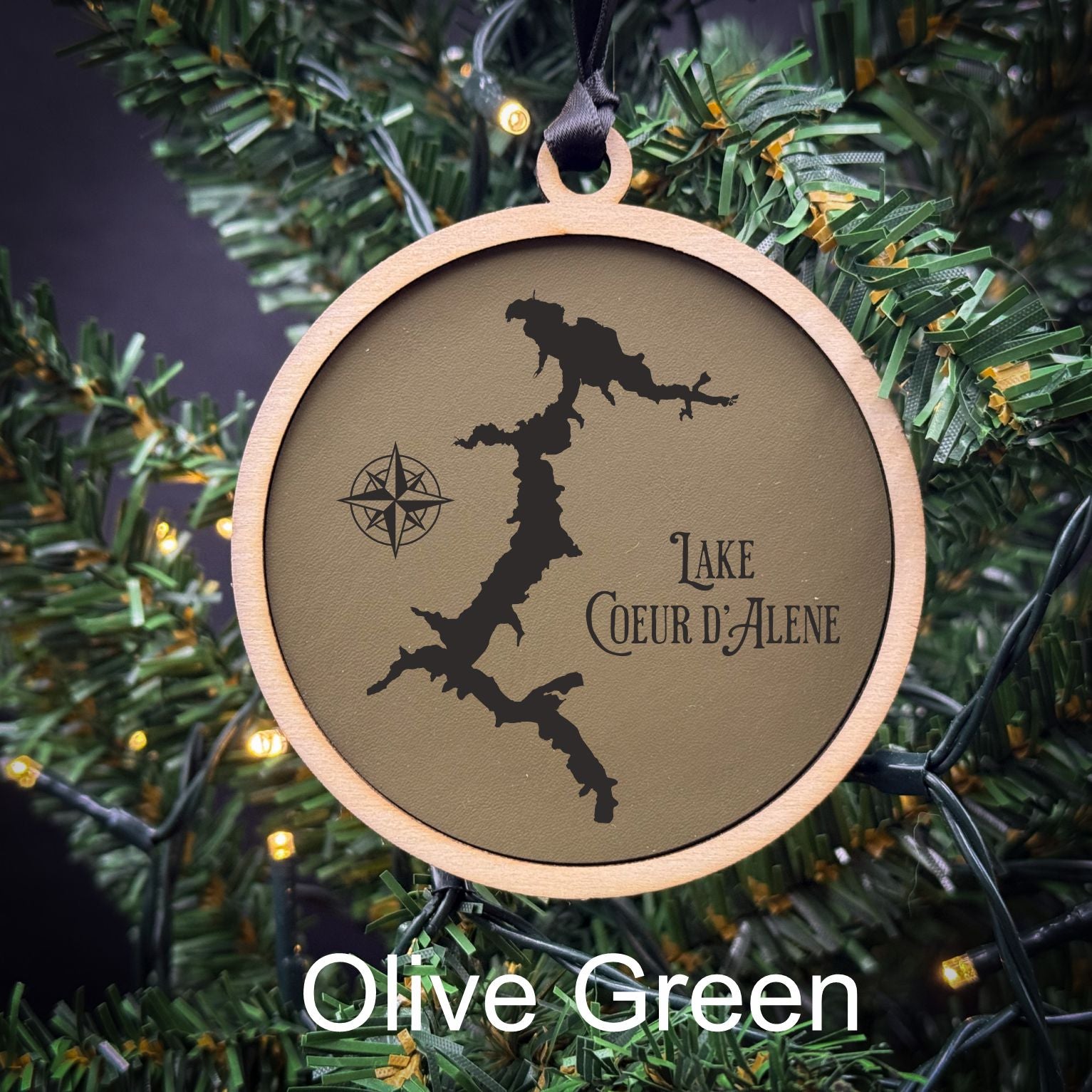 Make My Lake Ornament - 2 Layered Engraved Wood and leather