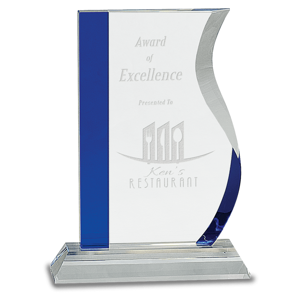 Blue Edge Crystal Wave on Clear 7 1/4" Base
