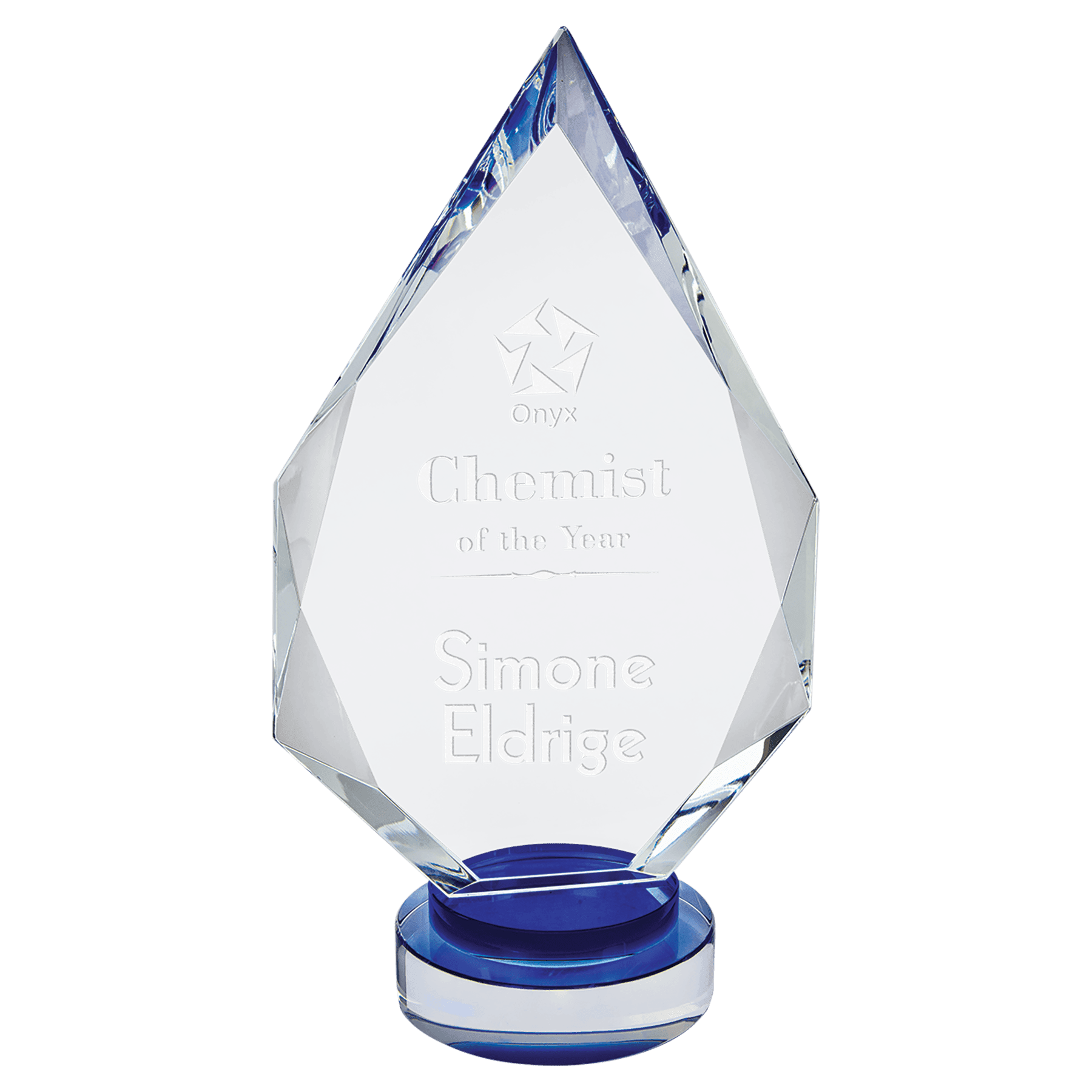 Blue & Clear 10 1/4" Diamond Crystal on Round Base