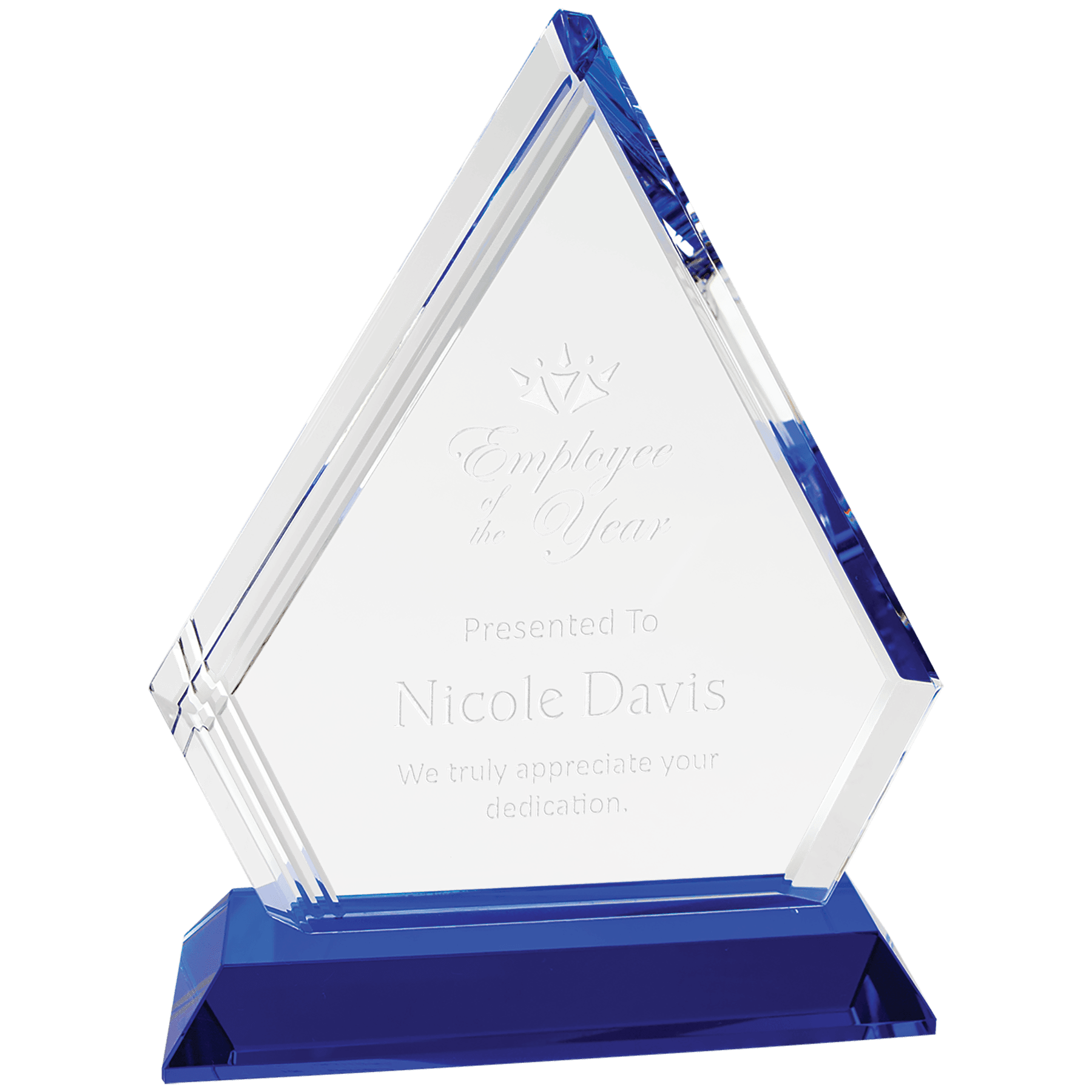 7 3/4" Crystal Diamond on Blue Pedestal Base