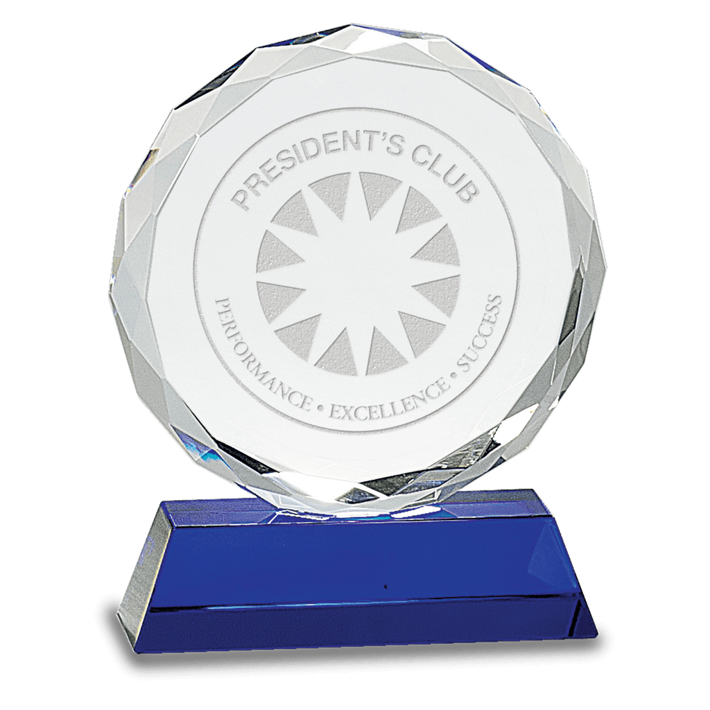 Blue 6" Round Facet Crystal on Pedestal Base