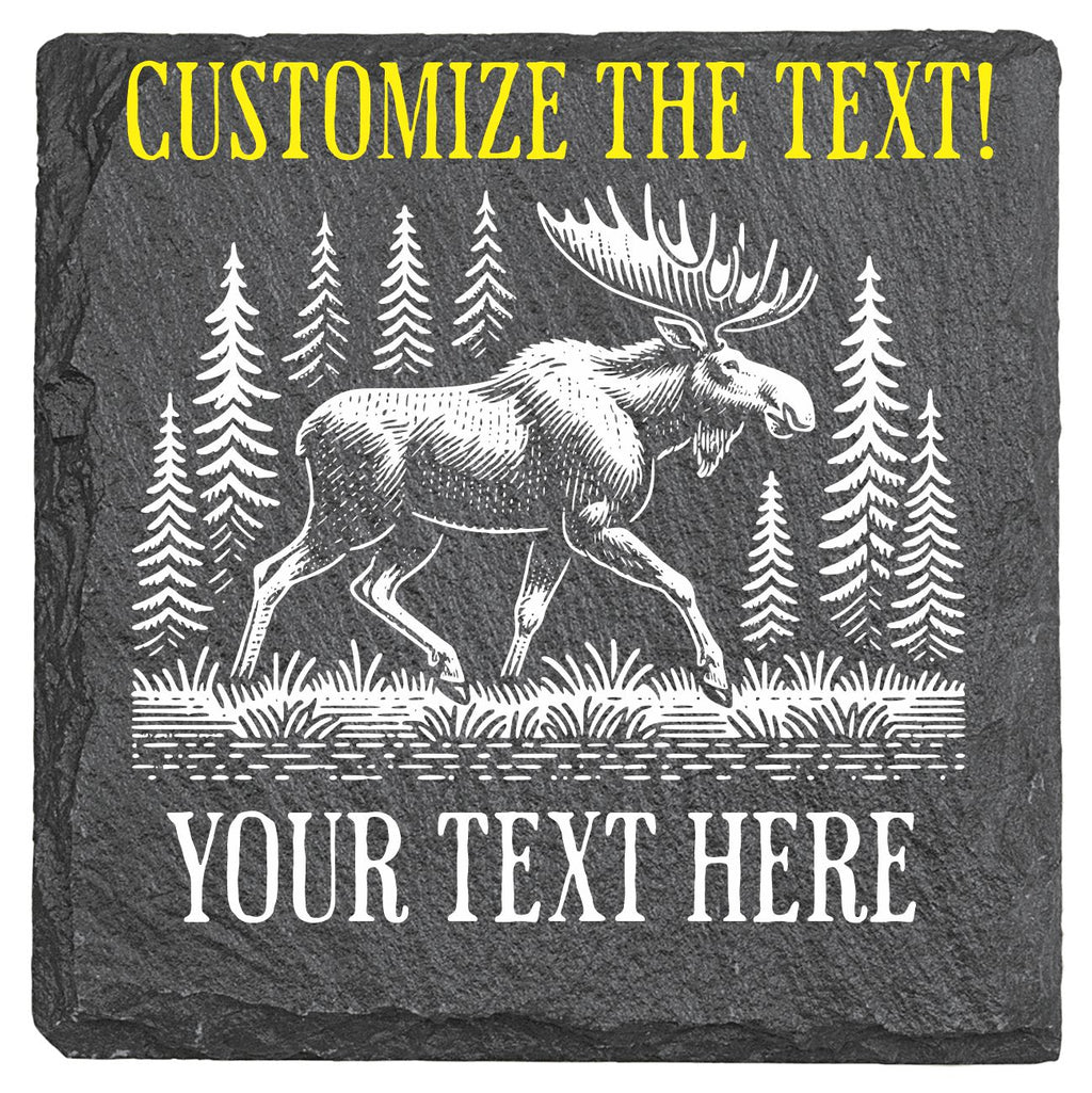Moose in a Forest - 4" Square Slate Coaster