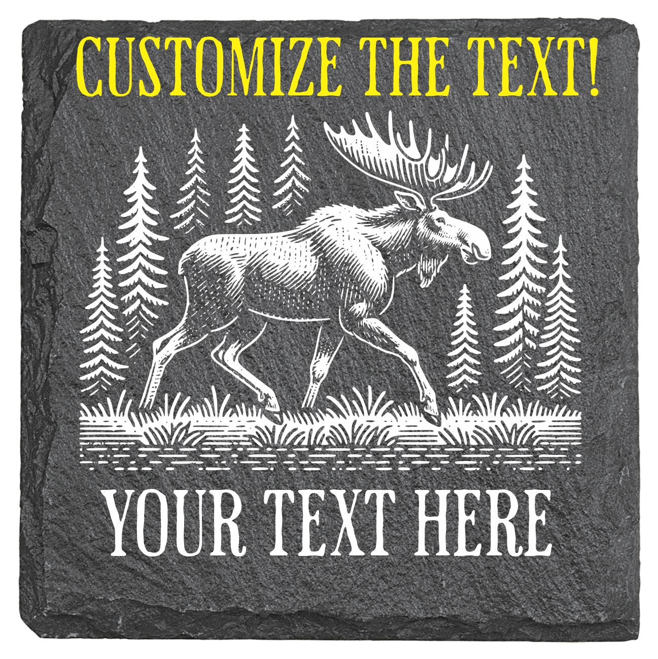 Moose in a Forest - 4" Square Slate Coaster