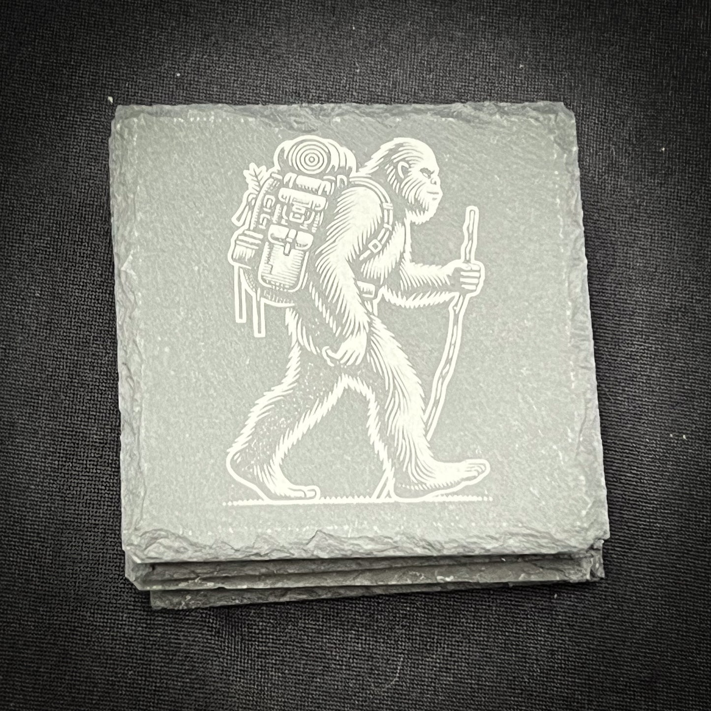 Bigfoot Hiking - 4" Square Slate Coaster