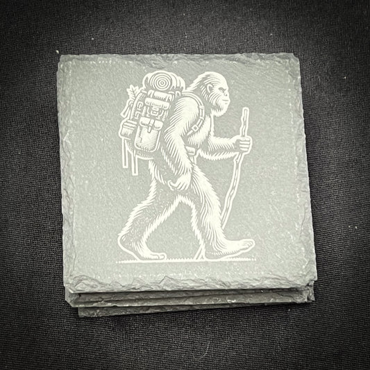 Bigfoot Hiking - 4" Square Slate Coaster