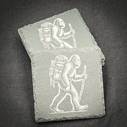 Bigfoot Hiking - 4" Square Slate Coaster