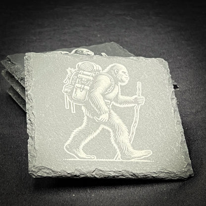 Bigfoot Hiking - 4" Square Slate Coaster