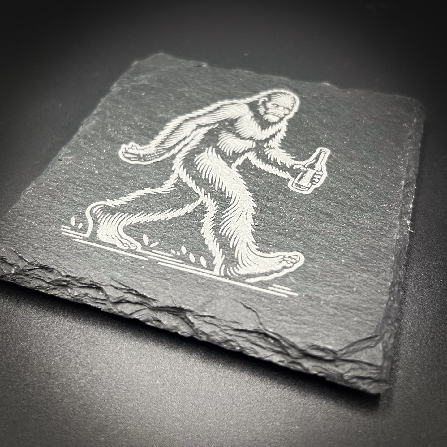 Bigfoot with  a Beer - 4" Square Slate Coaster