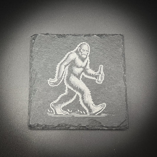 Bigfoot with  a Beer - 4" Square Slate Coaster