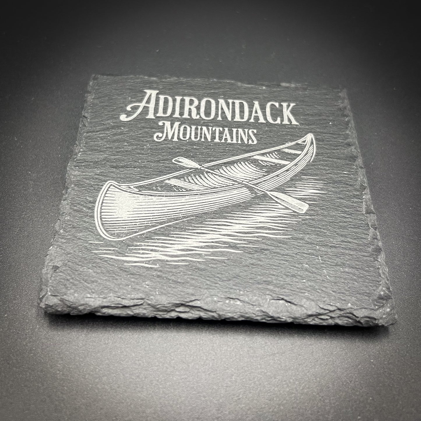 Canoe with Adirondack Mountains - 4" Square Slate Coaster