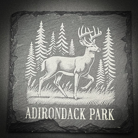 Deer in a Forest - 4" Square Slate Coaster