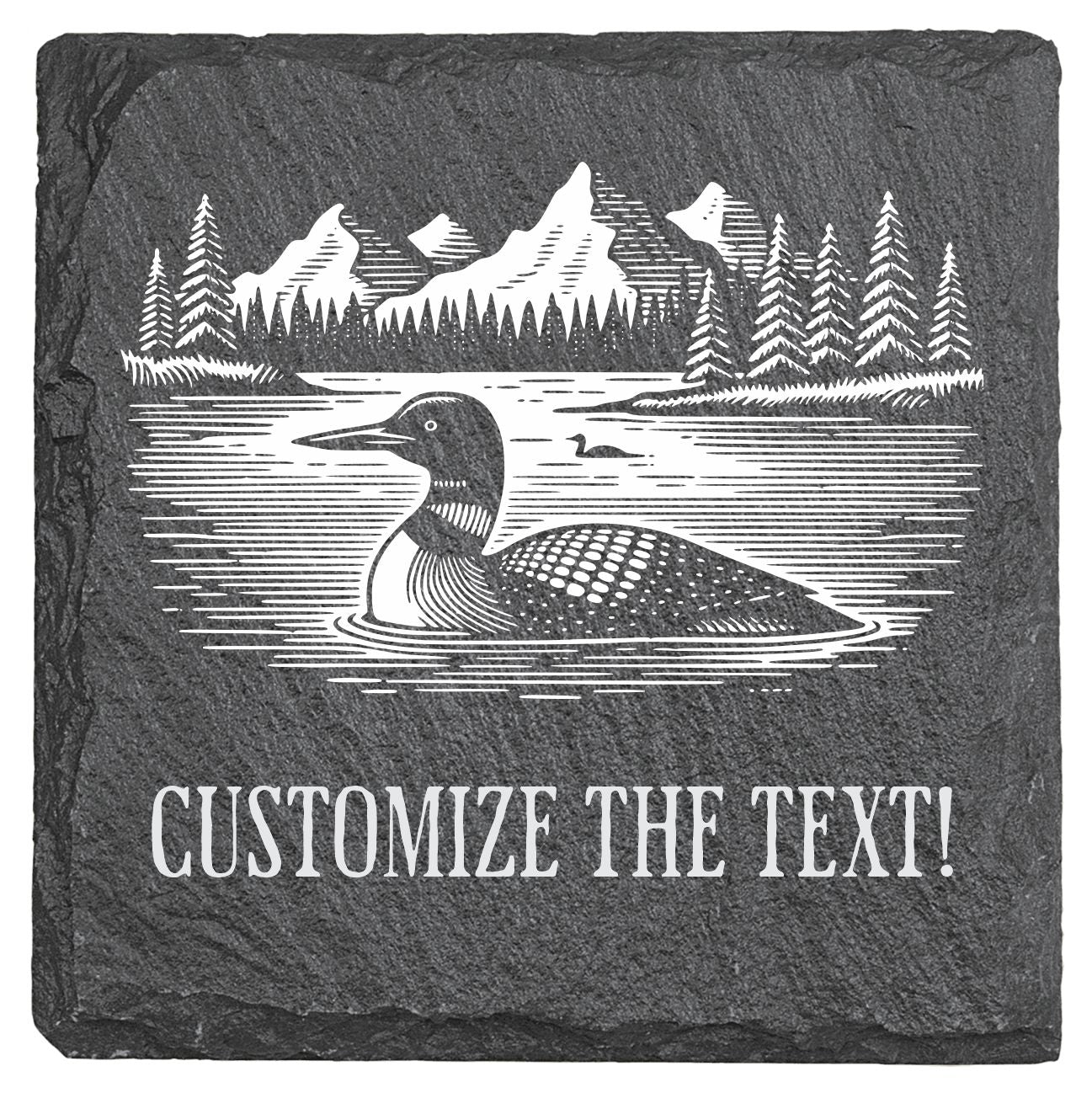Loon on a Lake  - 4" Square Slate Coaster
