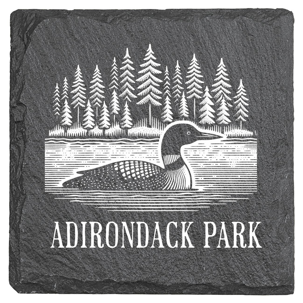 Loon on a Lake  - 4" Square Slate Coaster