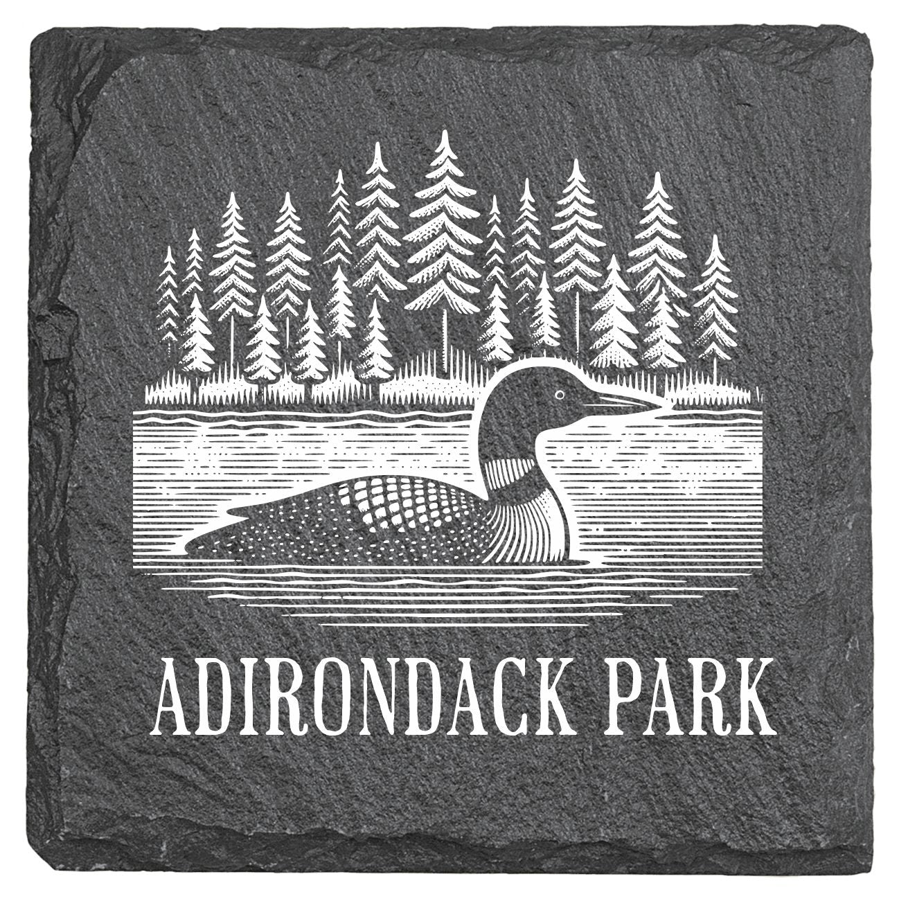 Loon on a Lake  - 4" Square Slate Coaster