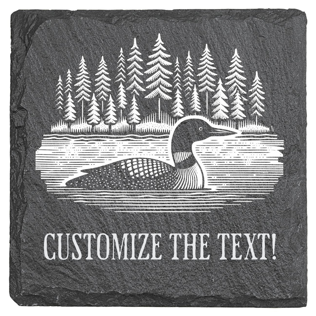 Loon on a Lake  - 4" Square Slate Coaster
