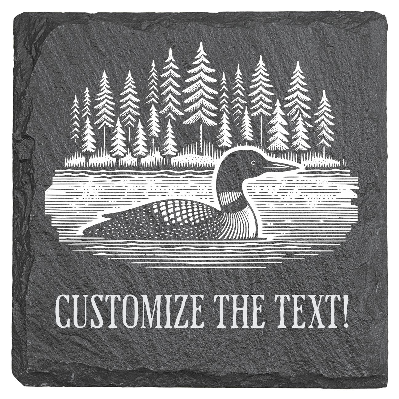 Loon on a Lake  - 4" Square Slate Coaster