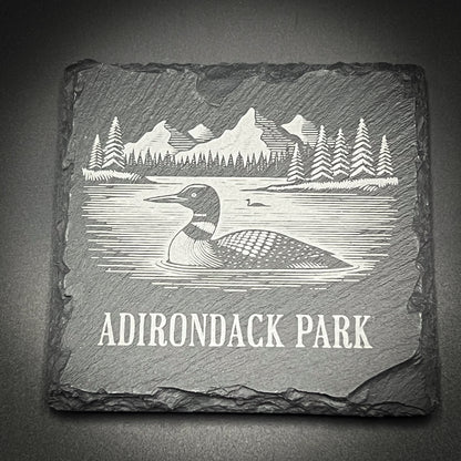 Loon on a Lake  - 4" Square Slate Coaster