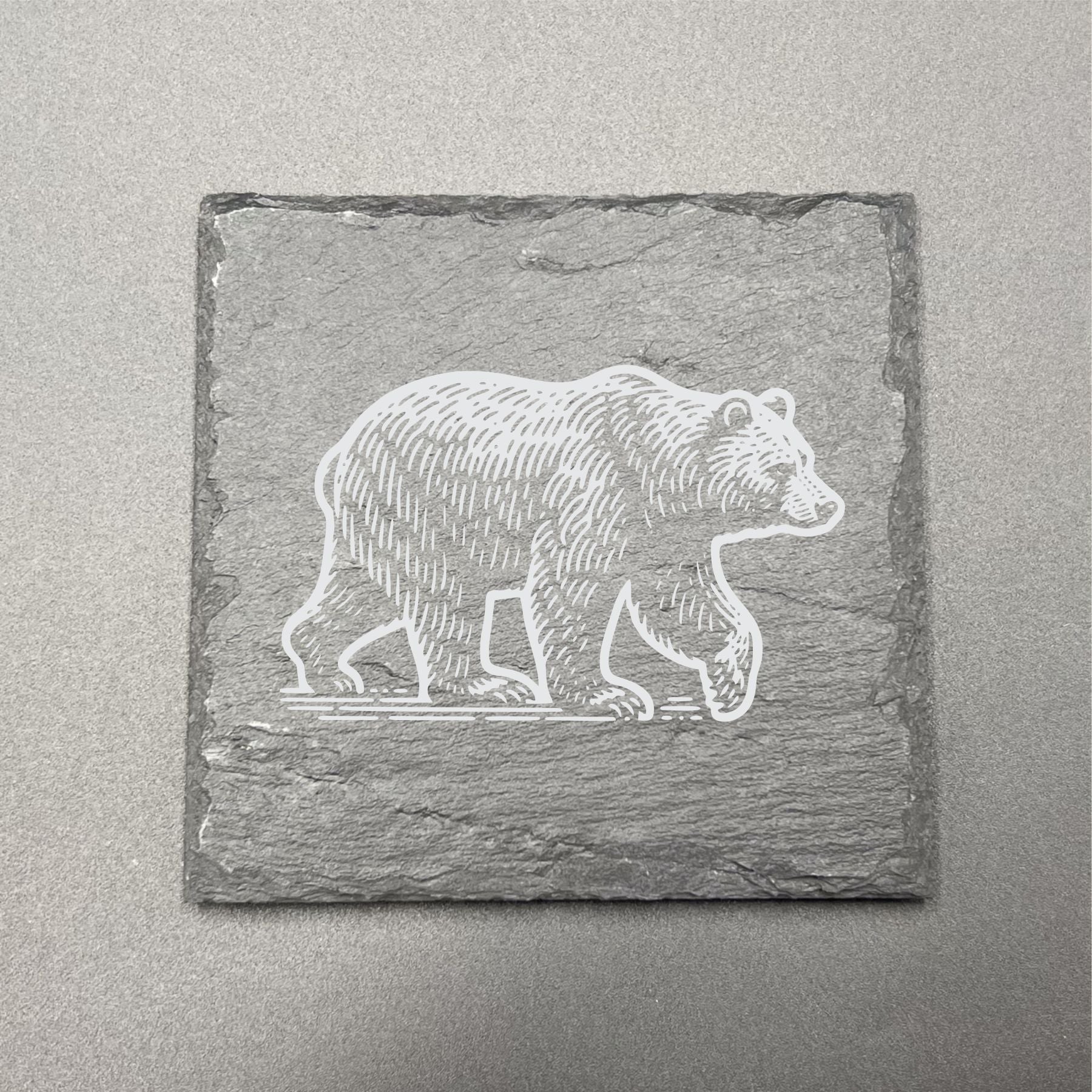 Bear Vintage engraving- 4" Square Slate Coaster