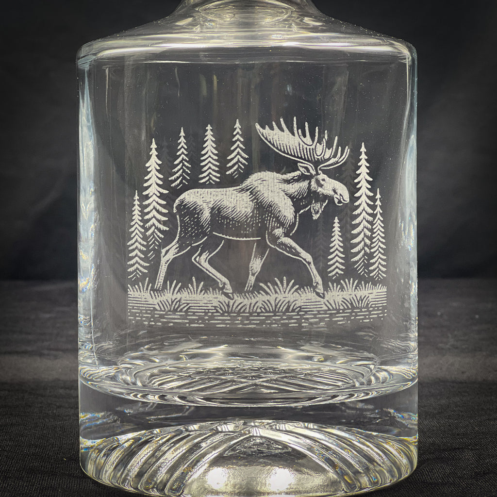 Moose in a Forest - 850ml Round Whiskey Decanter