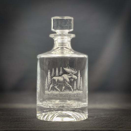 Moose in a Forest - 850ml Round Whiskey Decanter