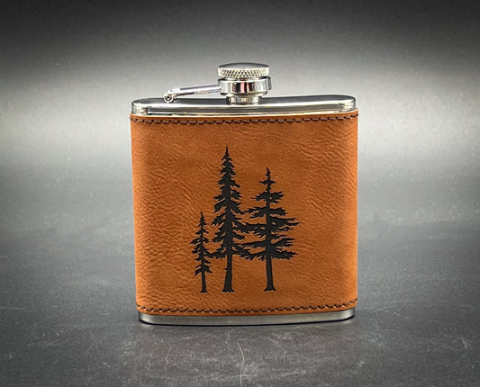 Trees - 6 oz Leatherette Wrapped Flask