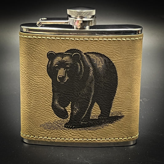 Bear - 6 oz Leatherette Wrapped Flask