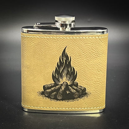 Campfire - 6 oz Leatherette Wrapped Flask